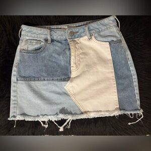 PacSun Light Blue Denim tricolor patched mini Skirt size 29 unique
